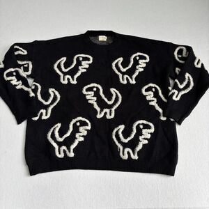 Dreamers By Debut T Rex Dinosaur Sweater Womens L Black Novelty Teacher Oversize